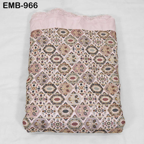 Pink Embroidered Fabric by the yard Sewing DIY Crafting Embroidery Dresses Costumes Regency Reticules Victorian Handbags Junk Journals