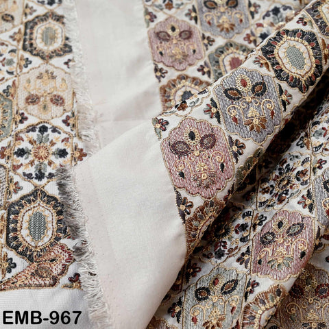 Ivory Embroidered Fabric by the yard Sewing DIY Crafting Embroidery Dresses Costumes Regency Reticules Victorian Handbags Junk Journals