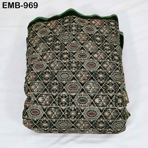 Green Embroidery Velvet Fabric by the yard for Wedding Dress Regency Reticules, Victorian Handbags, Clutches, Marie Antoinette Junk Journal