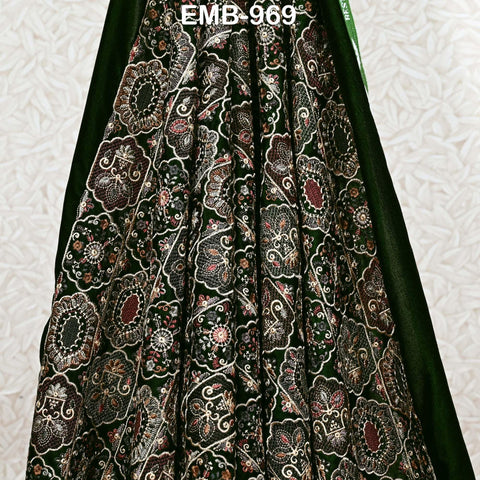 Green Embroidery Velvet Fabric by the yard for Wedding Dress Regency Reticules, Victorian Handbags, Clutches, Marie Antoinette Junk Journal