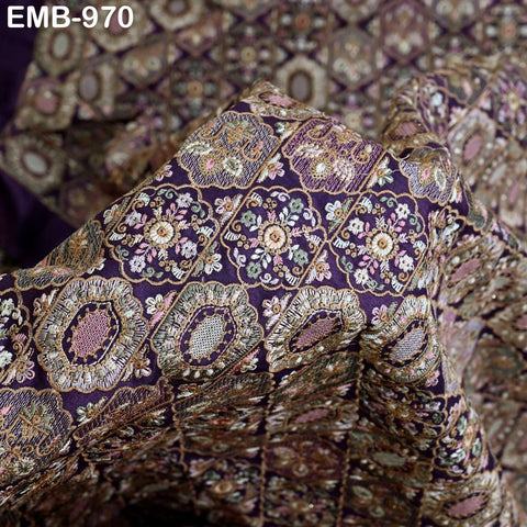 Mauve Embroidered Fabric by the yard Sewing DIY Crafting Embroidery Dresses Costumes Regency Reticules Victorian Handbags Junk Journals