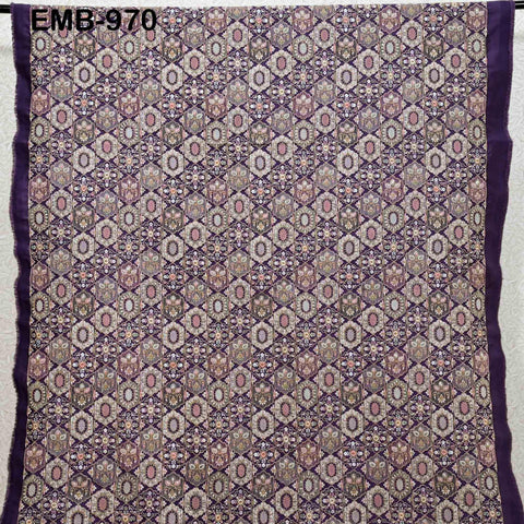 Mauve Embroidered Fabric by the yard Sewing DIY Crafting Embroidery Dresses Costumes Regency Reticules Victorian Handbags Junk Journals
