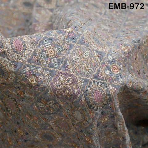 Grey Embroidery Velvet Fabric by the yard for Wedding Dress Regency Reticules, Victorian Handbags, Clutches, Marie Antoinette Junk Journal