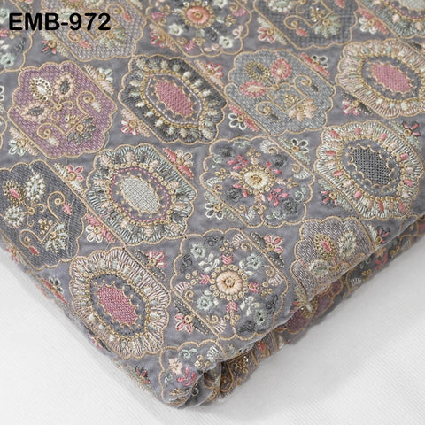 Grey Embroidery Velvet Fabric by the yard for Wedding Dress Regency Reticules, Victorian Handbags, Clutches, Marie Antoinette Junk Journal