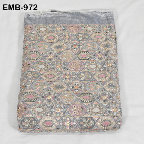 Grey Embroidery Velvet Fabric by the yard for Wedding Dress Regency Reticules, Victorian Handbags, Clutches, Marie Antoinette Junk Journal