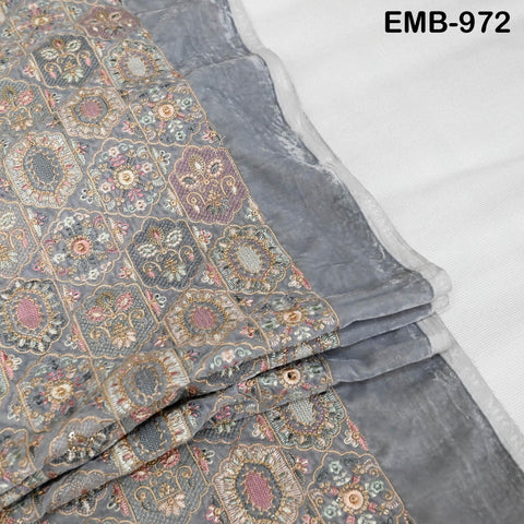 Grey Embroidery Velvet Fabric by the yard for Wedding Dress Regency Reticules, Victorian Handbags, Clutches, Marie Antoinette Junk Journal