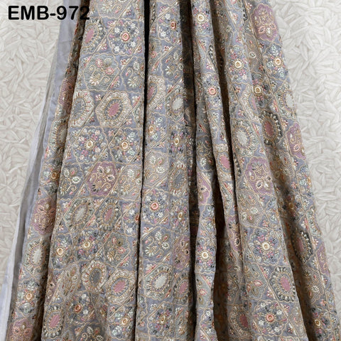 Grey Embroidery Velvet Fabric by the yard for Wedding Dress Regency Reticules, Victorian Handbags, Clutches, Marie Antoinette Junk Journal