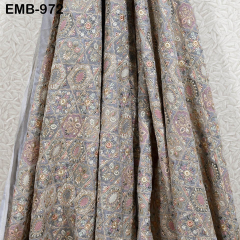 Grey Embroidery Velvet Fabric by the yard for Wedding Dress Regency Reticules, Victorian Handbags, Clutches, Marie Antoinette Junk Journal