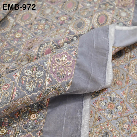 Grey Embroidery Velvet Fabric by the yard for Wedding Dress Regency Reticules, Victorian Handbags, Clutches, Marie Antoinette Junk Journal