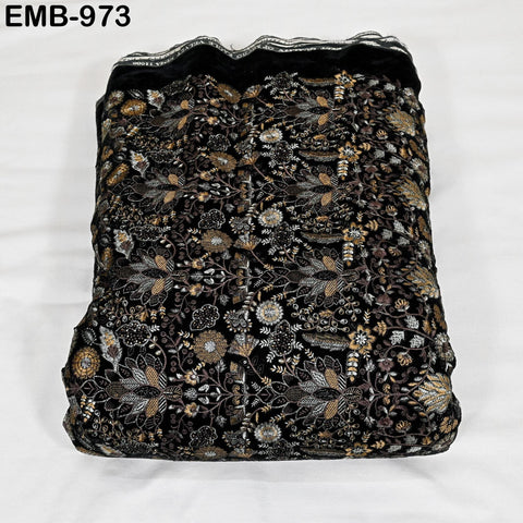 Black Indian Embroidered Velvet Fabric by the yard Sewing DIY Crafting Wedding Dress Costumes Doll Cushion Cover Table Runner Quilting
