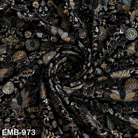 Black Indian Embroidered Velvet Fabric by the yard Sewing DIY Crafting Wedding Dress Costumes Doll Cushion Cover Table Runner Quilting