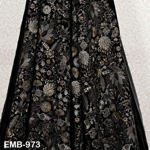 Black Indian Embroidered Velvet Fabric by the yard Sewing DIY Crafting Wedding Dress Costumes Doll Cushion Cover Table Runner Quilting