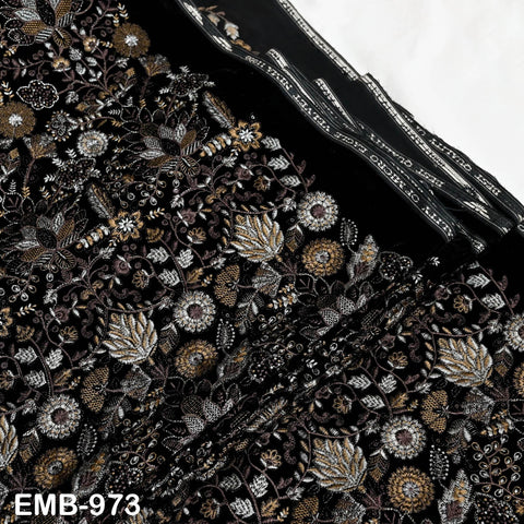 Black Indian Embroidered Velvet Fabric by the yard Sewing DIY Crafting Wedding Dress Costumes Doll Cushion Cover Table Runner Quilting