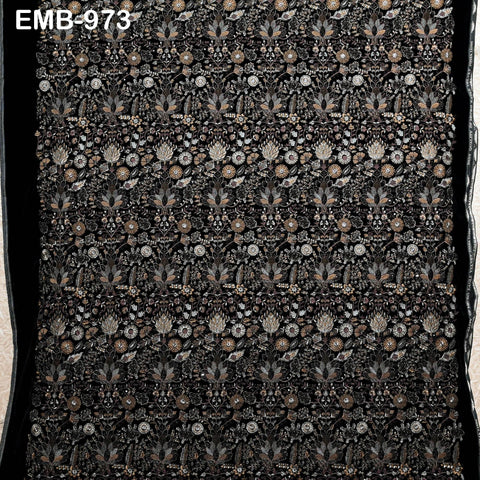 Black Indian Embroidered Velvet Fabric by the yard Sewing DIY Crafting Wedding Dress Costumes Doll Cushion Cover Table Runner Quilting