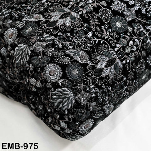 Black Indian Embroidered Velvet Fabric by the yard Sewing DIY Crafting Wedding Dress Costumes Doll Cushion Cover Table Runner Quilting