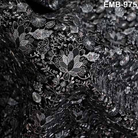 Black Indian Embroidered Velvet Fabric by the yard Sewing DIY Crafting Wedding Dress Costumes Doll Cushion Cover Table Runner Quilting