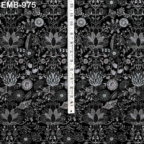 Black Indian Embroidered Velvet Fabric by the yard Sewing DIY Crafting Wedding Dress Costumes Doll Cushion Cover Table Runner Quilting