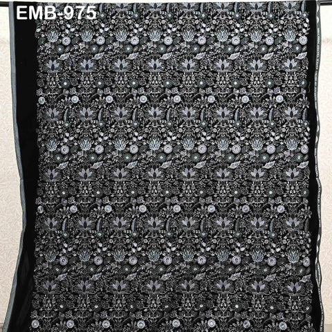 Black Indian Embroidered Velvet Fabric by the yard Sewing DIY Crafting Wedding Dress Costumes Doll Cushion Cover Table Runner Quilting