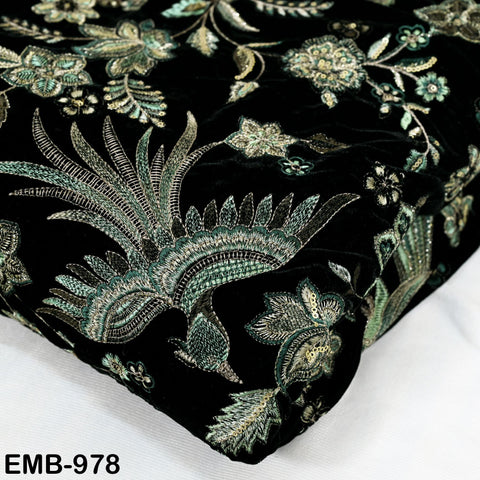 Black Indian Embroidered Velvet Fabric by the yard Sewing DIY Crafting Wedding Dress Costumes Doll Bags Cushion Covers Table Runner Quilting