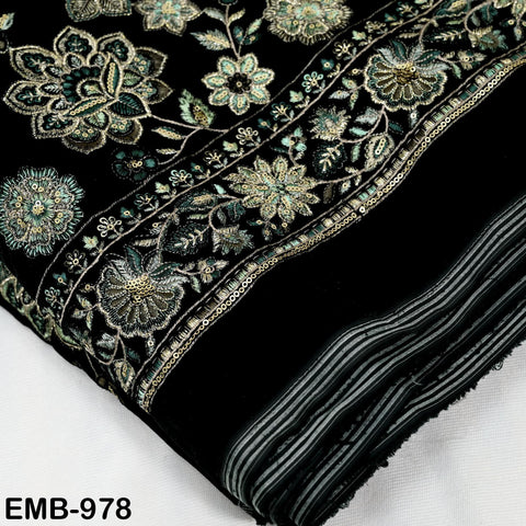Black Indian Embroidered Velvet Fabric by the yard Sewing DIY Crafting Wedding Dress Costumes Doll Bags Cushion Covers Table Runner Quilting