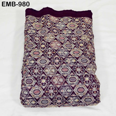 Plum Embroidered Fabric by the yard Sewing DIY Crafting Embroidery Dresses Costumes Regency Reticules Victorian Handbags Junk Journals