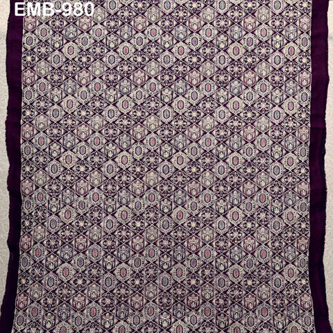 Plum Embroidered Fabric by the yard Sewing DIY Crafting Embroidery Dresses Costumes Regency Reticules Victorian Handbags Junk Journals