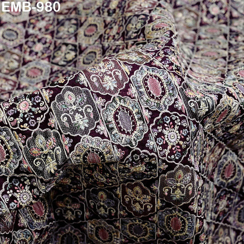 Plum Embroidered Fabric by the yard Sewing DIY Crafting Embroidery Dresses Costumes Regency Reticules Victorian Handbags Junk Journals