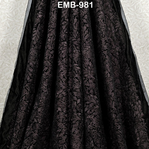 Black Indian Embroidered Velvet Fabric by the yard Sewing DIY Crafting Wedding Dress Costumes Doll Cushion Cover Table Runner Quilting