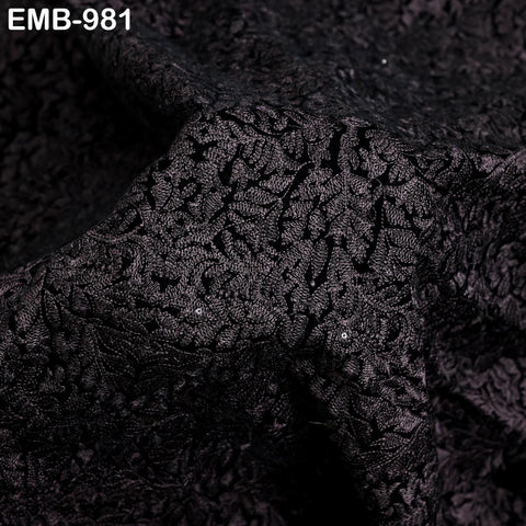 Black Indian Embroidered Velvet Fabric by the yard Sewing DIY Crafting Wedding Dress Costumes Doll Cushion Cover Table Runner Quilting