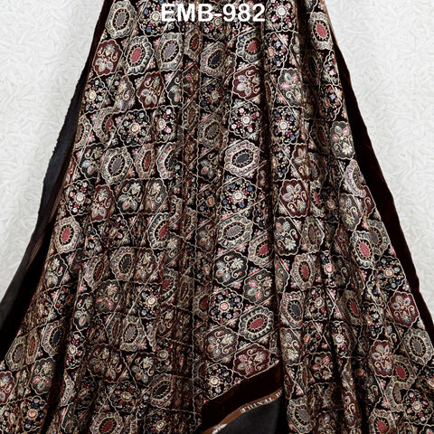 Brown Embroidery Velvet Fabric by the yard Wedding Dress Regency Reticules Victorian Handbags, Clutches, Marie Antoinette Junk Journal