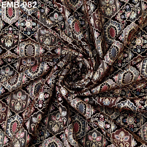 Brown Embroidery Velvet Fabric by the yard Wedding Dress Regency Reticules Victorian Handbags, Clutches, Marie Antoinette Junk Journal