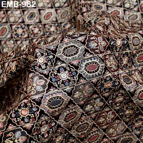 Brown Embroidery Velvet Fabric by the yard Wedding Dress Regency Reticules Victorian Handbags, Clutches, Marie Antoinette Junk Journal