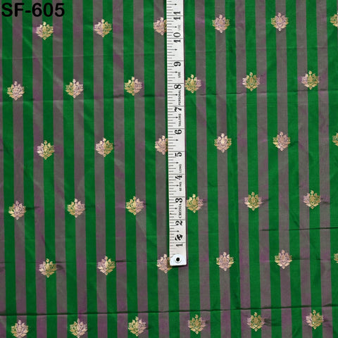 70gsm Pure Silk Fabric by The Yard Stripes Brocade Indian Wedding Dress Bridesmaids Costumes Blouses Pants Dresses Home Decor Green Fuchsia