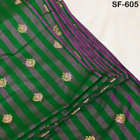 70gsm Pure Silk Fabric by The Yard Stripes Brocade Indian Wedding Dress Bridesmaids Costumes Blouses Pants Dresses Home Decor Green Fuchsia