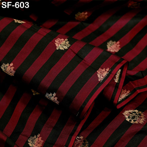 70gsm Pure Silk Fabric by The Yard Stripes Brocade Indian Wedding Dress Bridesmaids Costumes Blouses Pants Dresses Home Decor Red, Black