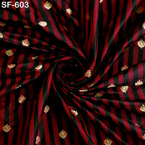 70gsm Pure Silk Fabric by The Yard Stripes Brocade Indian Wedding Dress Bridesmaids Costumes Blouses Pants Dresses Home Decor Red, Black