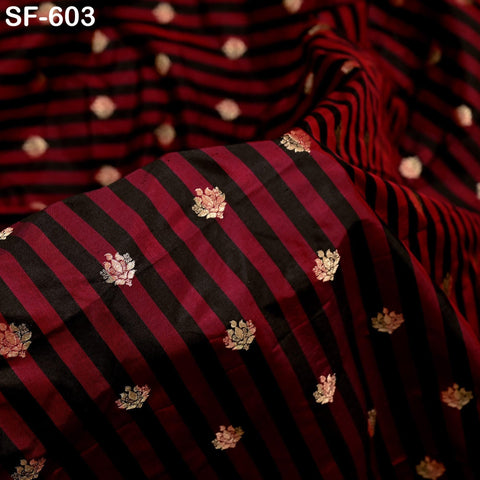 70gsm Pure Silk Fabric by The Yard Stripes Brocade Indian Wedding Dress Bridesmaids Costumes Blouses Pants Dresses Home Decor Red, Black