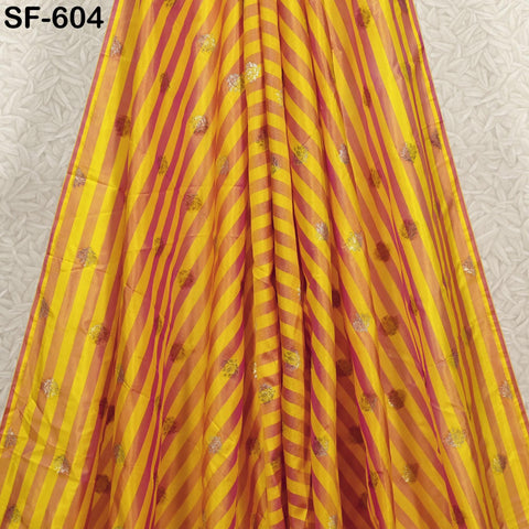 70gsm Pure Silk Fabric by The Yard Stripes Brocade Indian Wedding Dress Bridesmaids Costumes Blouses Pants Dresses Home Decor Magenta Yellow