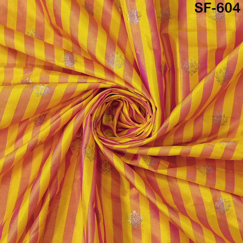 70gsm Pure Silk Fabric by The Yard Stripes Brocade Indian Wedding Dress Bridesmaids Costumes Blouses Pants Dresses Home Decor Magenta Yellow