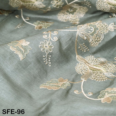 Grey Pure Tussar Silk Embroidered Fabric Indian Embroidery Raw Silk Wild Natural Handmade Fabric Peace Silk Tussah Dress Material