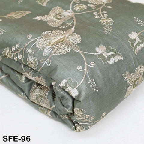 Grey Pure Tussar Silk Embroidered Fabric Indian Embroidery Raw Silk Wild Natural Handmade Fabric Peace Silk Tussah Dress Material