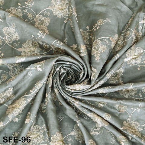 Grey Pure Tussar Silk Embroidered Fabric Indian Embroidery Raw Silk Wild Natural Handmade Fabric Peace Silk Tussah Dress Material