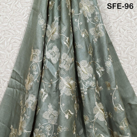 Grey Pure Tussar Silk Embroidered Fabric Indian Embroidery Raw Silk Wild Natural Handmade Fabric Peace Silk Tussah Dress Material