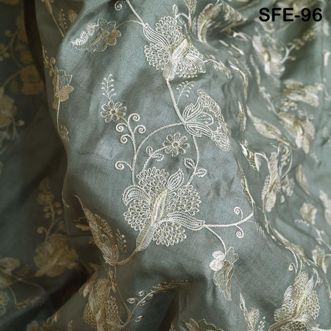 Grey Pure Tussar Silk Embroidered Fabric Indian Embroidery Raw Silk Wild Natural Handmade Fabric Peace Silk Tussah Dress Material