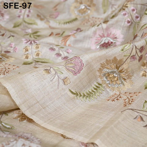 Pure Tussar Silk Embroidered Fabric by yard Indian Ivory Embroidery Raw Silk Wild Natural Handmade Peace Silk Tussah Dress Material