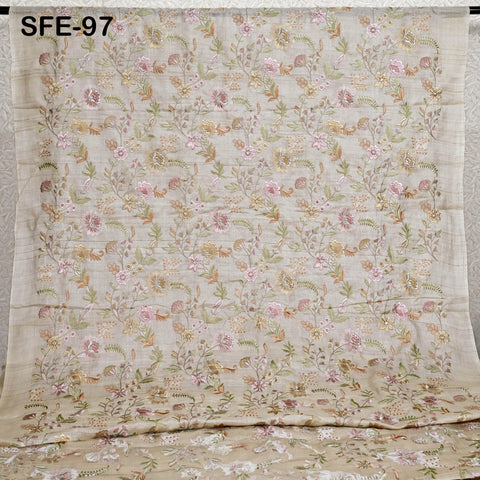 Pure Tussar Silk Embroidered Fabric by yard Indian Ivory Embroidery Raw Silk Wild Natural Handmade Peace Silk Tussah Dress Material