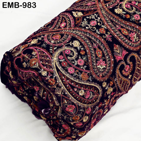 Embroidery Velvet Fabric by the yard for Indian Wedding Dress Regency Reticules, Victorian Handbags, Clutches, Marie Antoinette Junk Journal