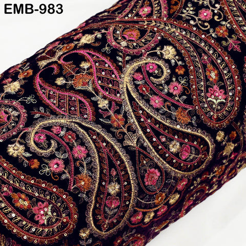 Embroidery Velvet Fabric by the yard for Indian Wedding Dress Regency Reticules, Victorian Handbags, Clutches, Marie Antoinette Junk Journal