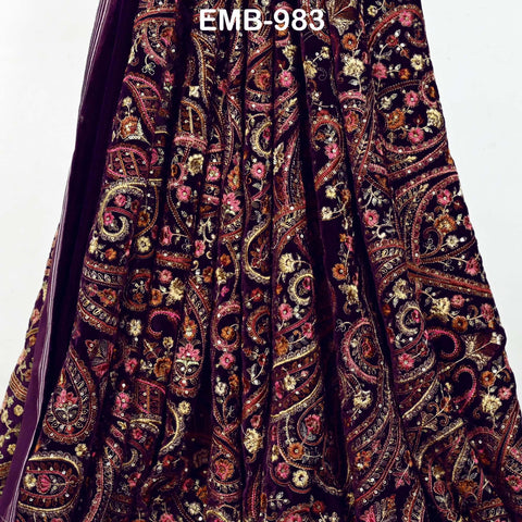 Embroidery Velvet Fabric by the yard for Indian Wedding Dress Regency Reticules, Victorian Handbags, Clutches, Marie Antoinette Junk Journal