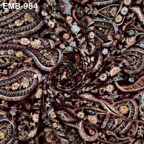 Embroidery Velvet Fabric by the yard for Indian Wedding Dress Regency Reticules, Victorian Handbags, Marie Antoinette Junk Journal Plum